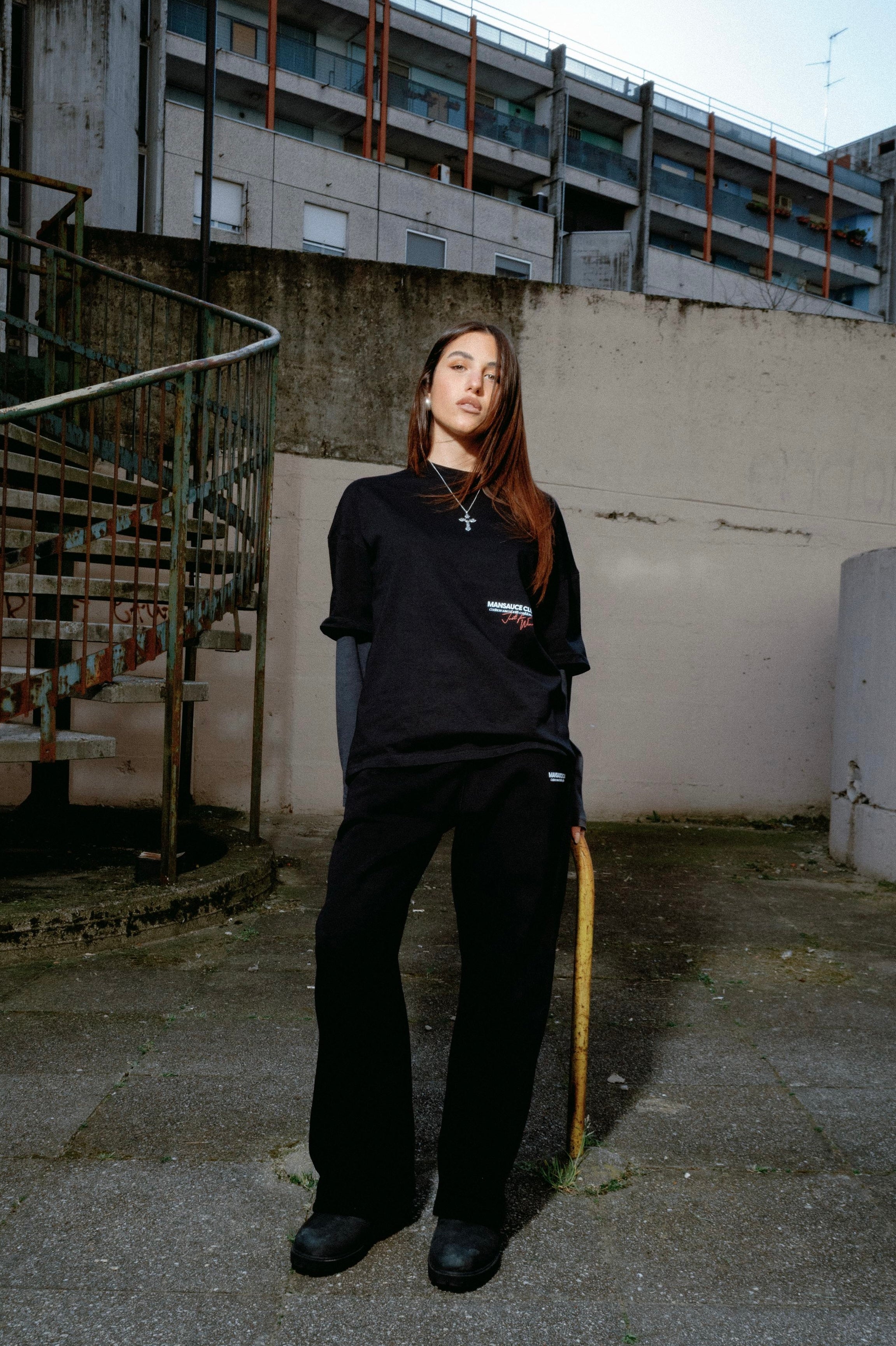 "99" Double Tee - Black Grey