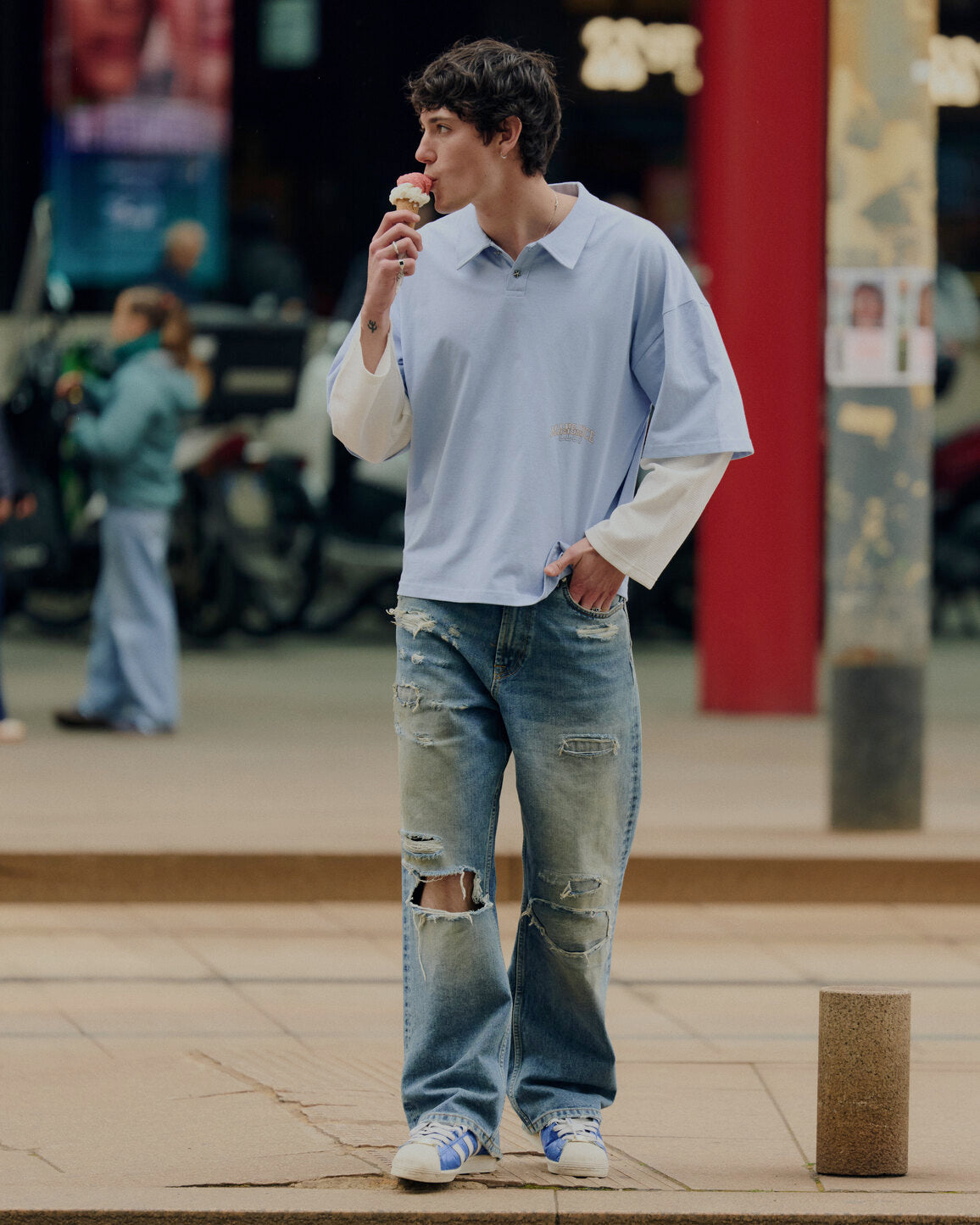 Polo Double Sleeve - Baby Blue
